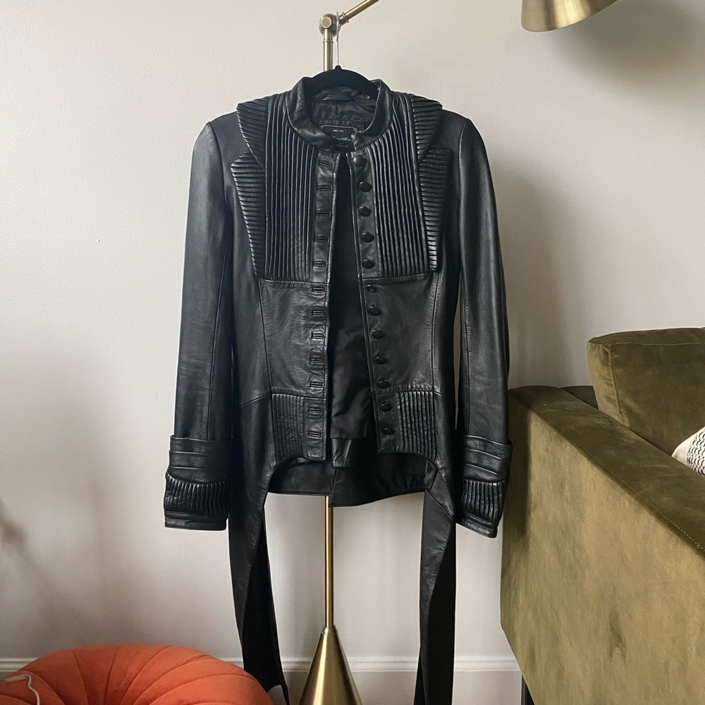 Stunning Pleated Military Style leather coat